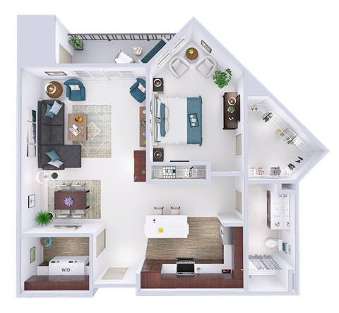 Floor plan for 1 bed, 1 bath, 1053 sqft